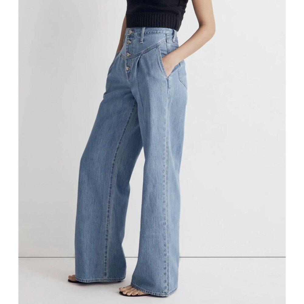 Madewell Women’s Super Wide Leg Jeans Size 31 Blue Button Fly High Rise - Picture 3 of 16